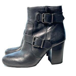 Vince Camuto Simlee Women’s Black Leather  Buckle Ankle Boots Block Heel Sz 7.5
